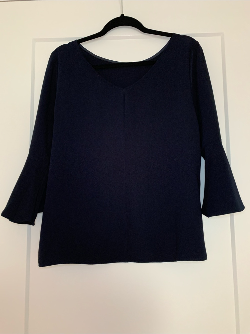 Catherine Malandrino Navy V-Neck Bell Sleeve Blouse